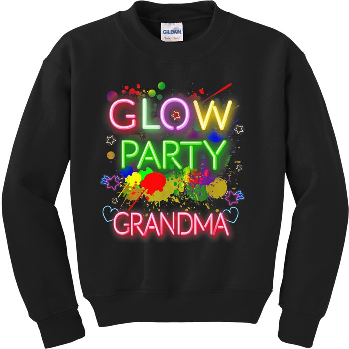 Glow Party Squad Grandma Paint Splatter Glow Party Matching Kids Sweatshirt