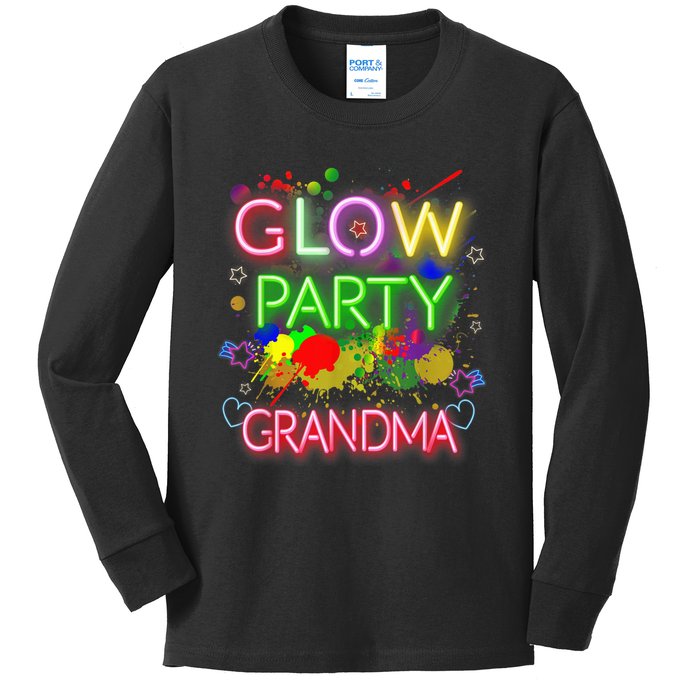 Glow Party Squad Grandma Paint Splatter Glow Party Matching Kids Long Sleeve Shirt