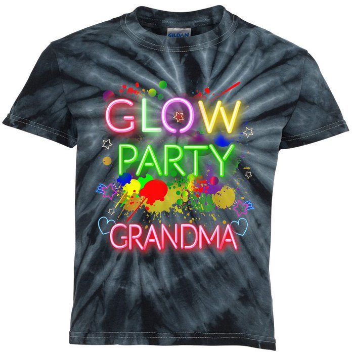 Glow Party Squad Grandma Paint Splatter Glow Party Matching Kids Tie-Dye T-Shirt