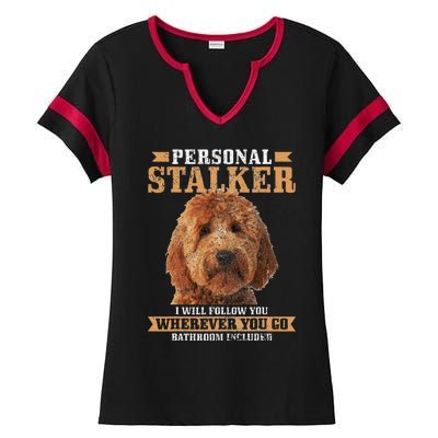 Goldendoodle Personal Stalker Funny Golden Doodle Mom Ladies Halftime Notch Neck Tee