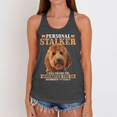 Goldendoodle Personal Stalker Funny Golden Doodle Mom Women's Knotted Racerback Tank