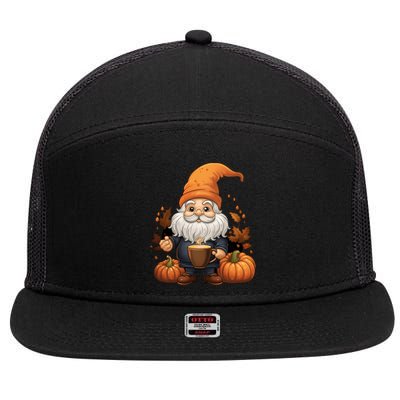 Gnome Pumpkin Spice Latte Fall Autumn Leaves Halloween Gift 7 Panel Mesh Trucker Snapback Hat