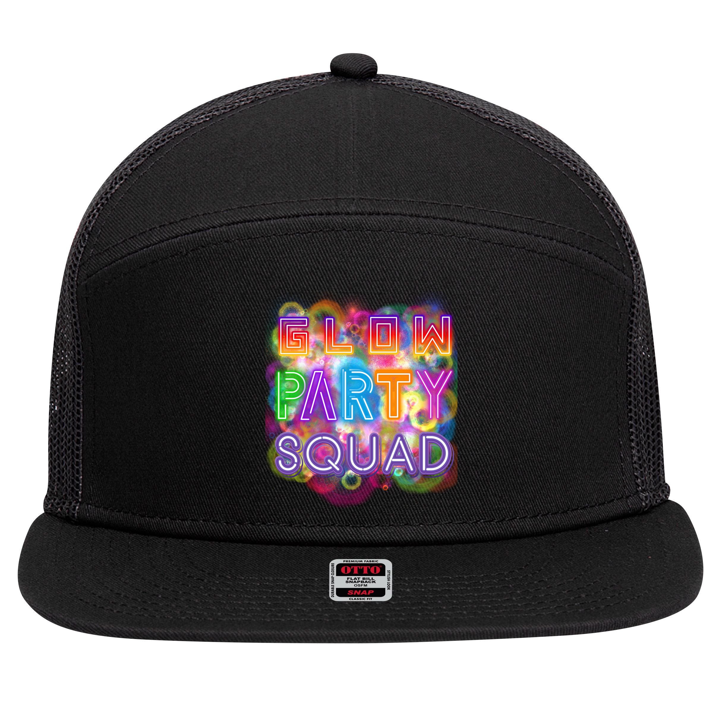 Glow Party Squad Girls Glow Funny Retro Party Lover Gift 7 Panel Mesh Trucker Snapback Hat