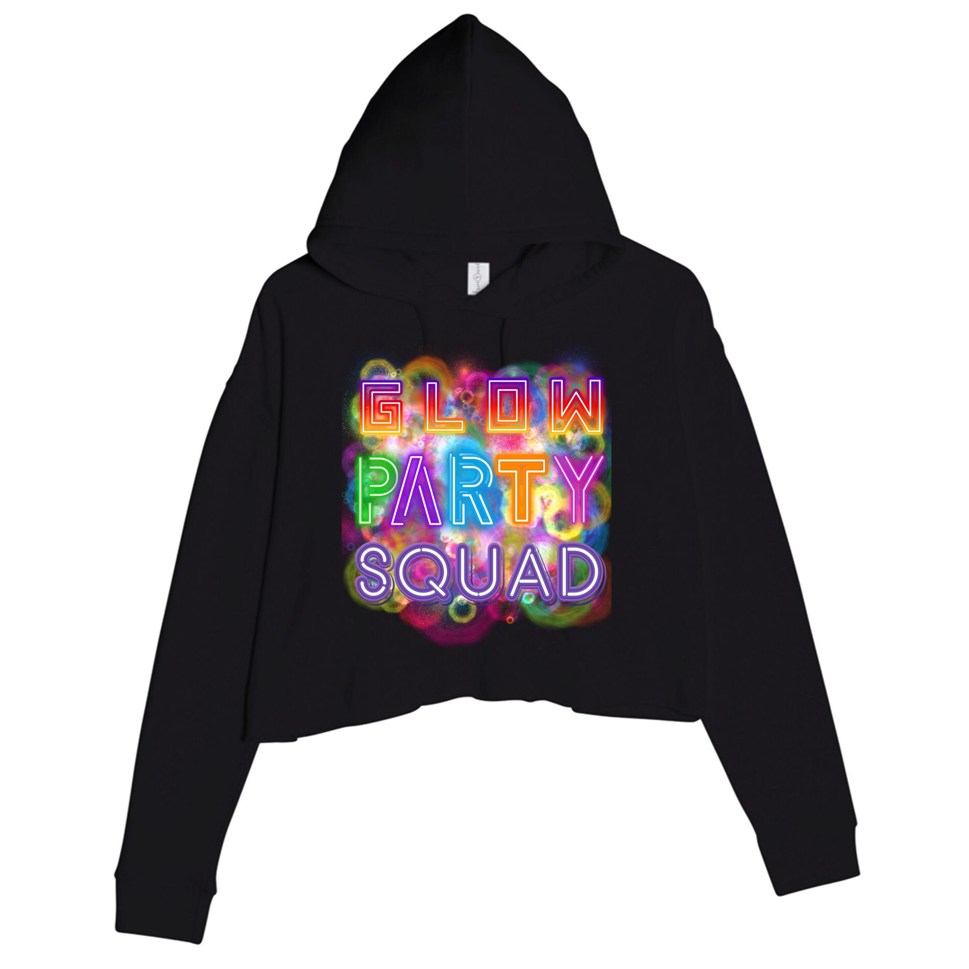 Glow Party Squad Girls Glow Funny Retro Party Lover Gift Crop Fleece Hoodie