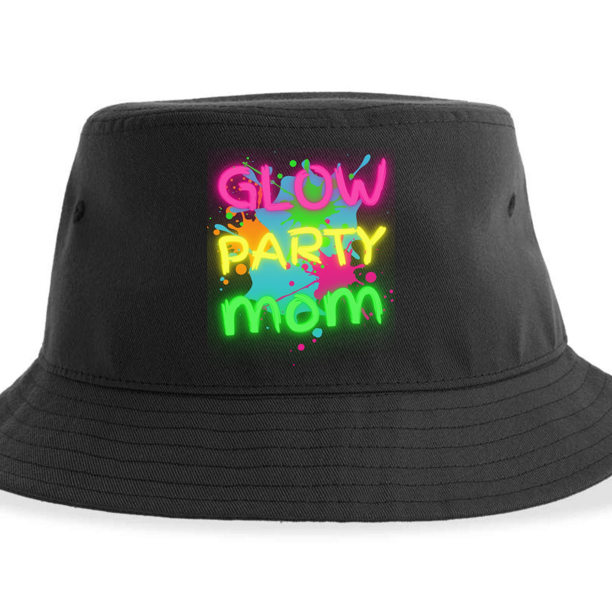 Glow Party Squad Mom Paint Splatter Glow Party Matching Funny Gift Sustainable Bucket Hat