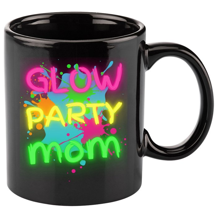 Glow Party Squad Mom Paint Splatter Glow Party Matching Funny Gift 11oz C Handle Ceramic Mug