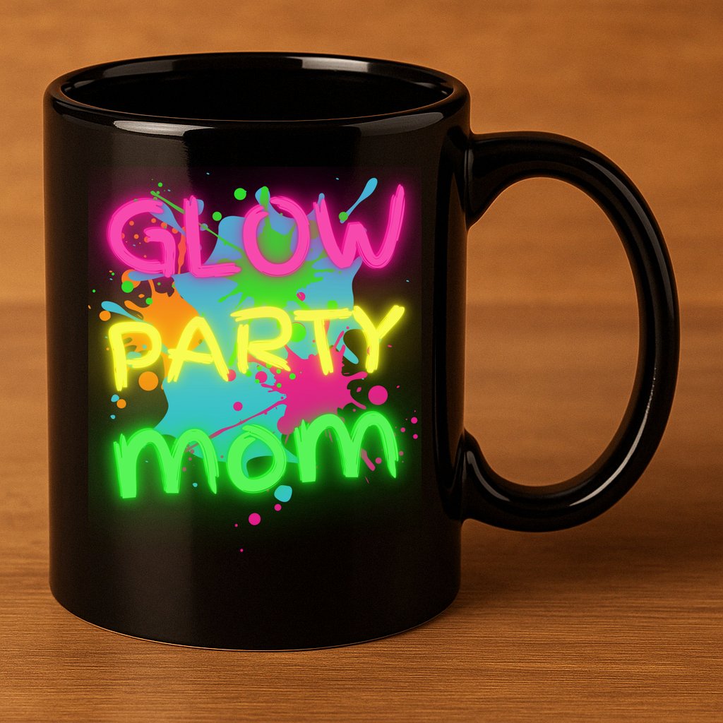 Glow Party Squad Mom Paint Splatter Glow Party Matching Funny Gift 11oz C Handle Ceramic Mug
