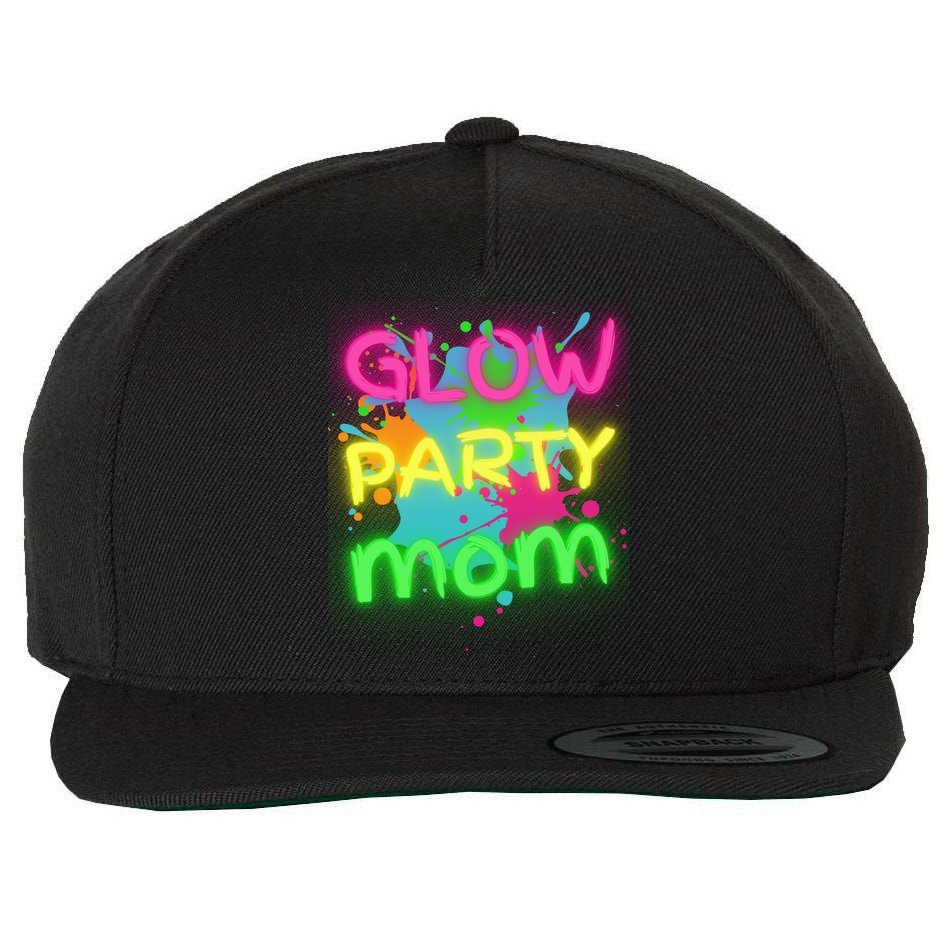 Glow Party Squad Mom Paint Splatter Glow Party Matching Funny Gift Wool Snapback Cap