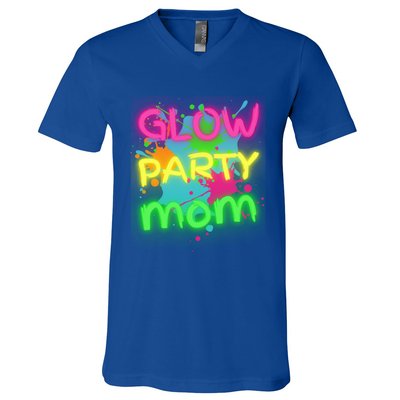 Glow Party Squad Mom Paint Splatter Glow Party Matching Funny Gift V-Neck T-Shirt