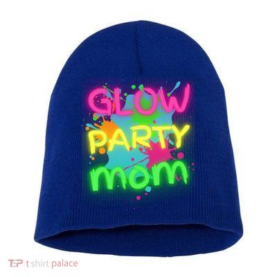 Glow Party Squad Mom Paint Splatter Glow Party Matching Funny Gift Short Acrylic Beanie