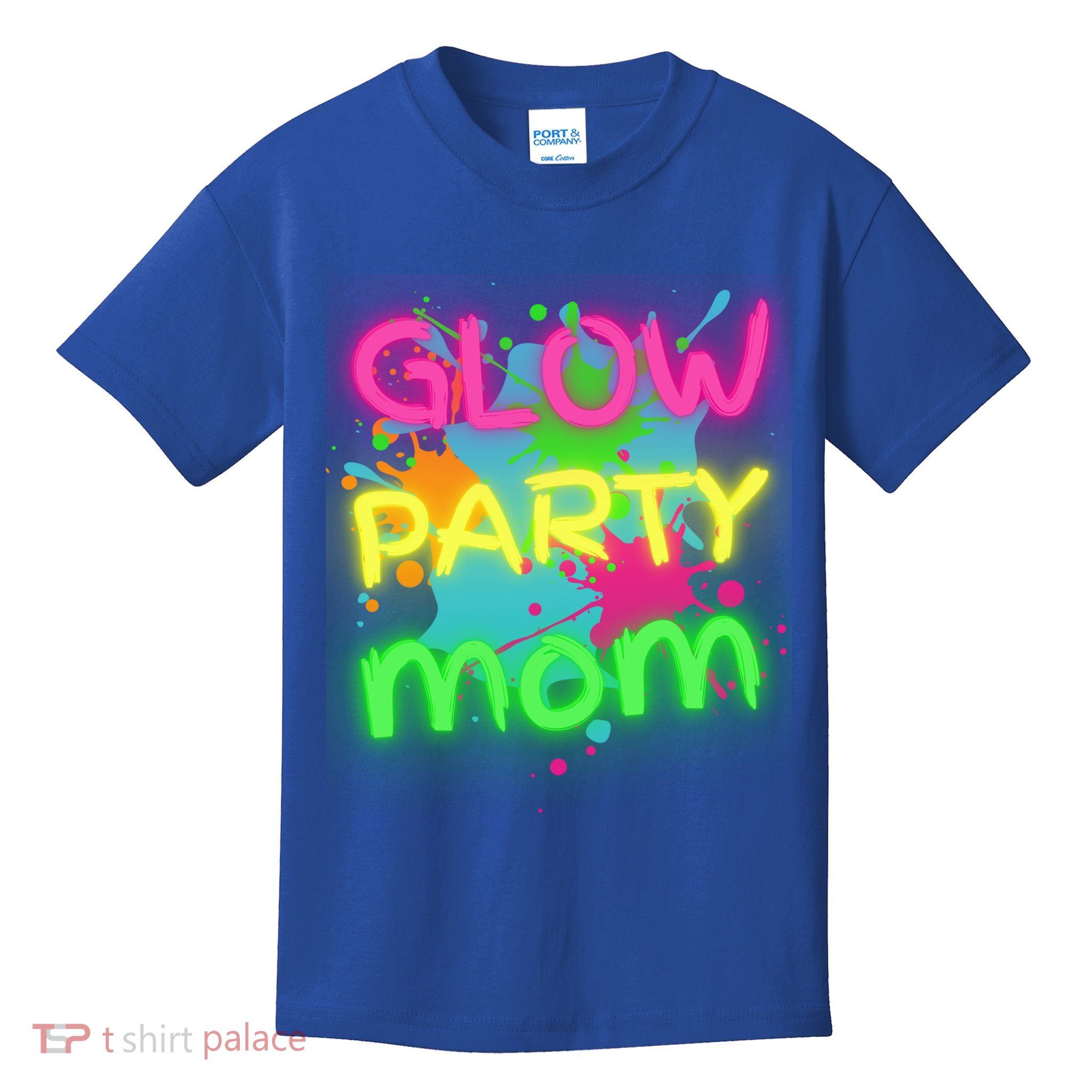 Glow Party Squad Mom Paint Splatter Glow Party Matching Funny Gift Kids T-Shirt