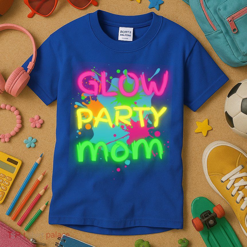Glow Party Squad Mom Paint Splatter Glow Party Matching Funny Gift Kids T-Shirt