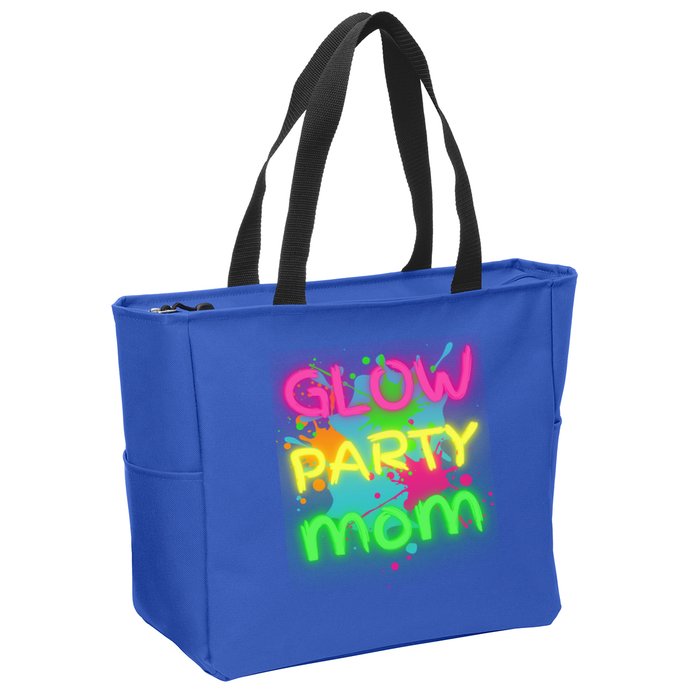 Glow Party Squad Mom Paint Splatter Glow Party Matching Funny Gift Zip Tote Bag