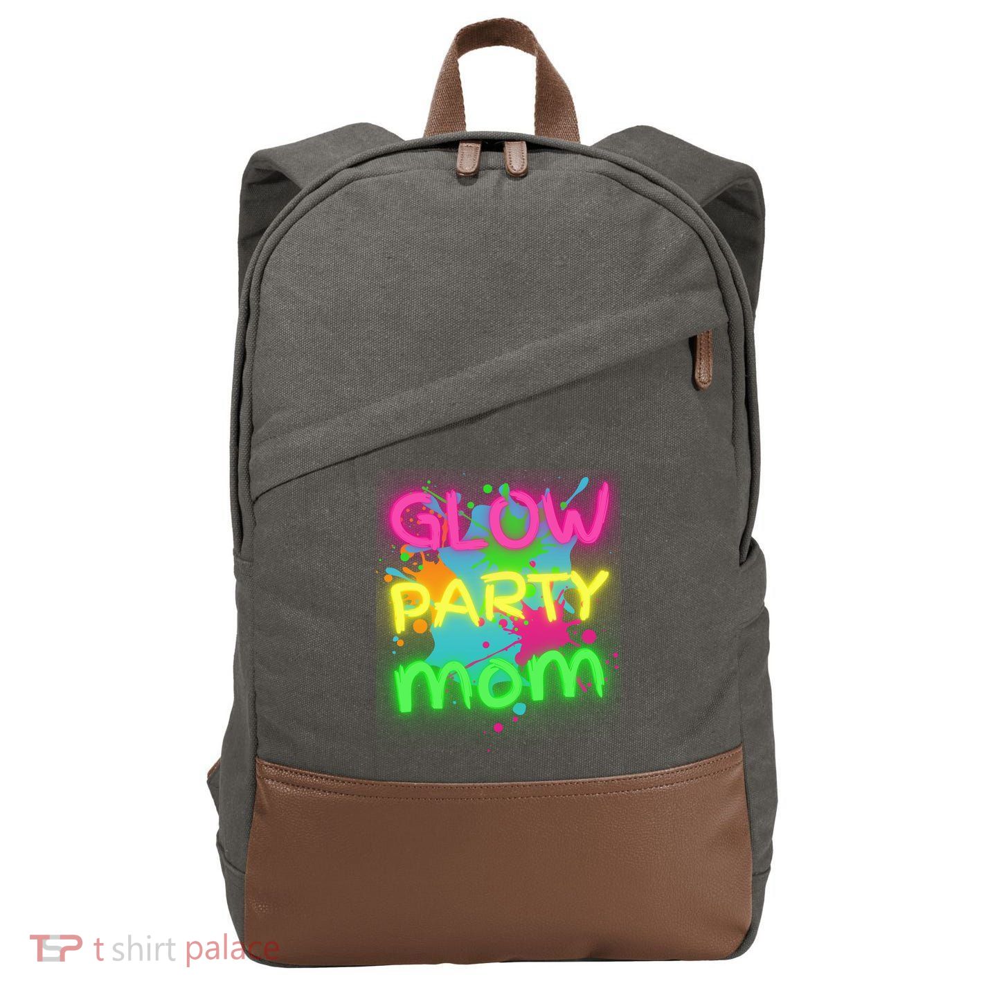Glow Party Squad Mom Paint Splatter Glow Party Matching Funny Gift Cotton Canvas Backpack