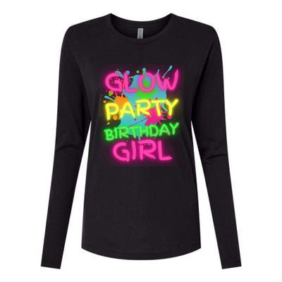 Glow Party Squad Paint Splatter Glow Party Birthday Girl Gift Womens Cotton Relaxed Long Sleeve T-Shirt