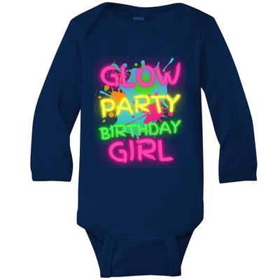 Glow Party Squad Paint Splatter Glow Party Birthday Girl Gift Baby Long Sleeve Bodysuit