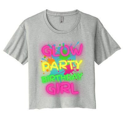 Glow Party Squad Paint Splatter Glow Party Birthday Girl Gift Women's Crop Top Tee