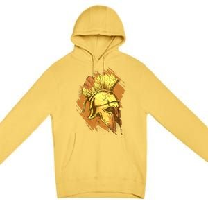 Grunge Painted Spartan Gladiator Warrior Helmet Premium Pullover Hoodie