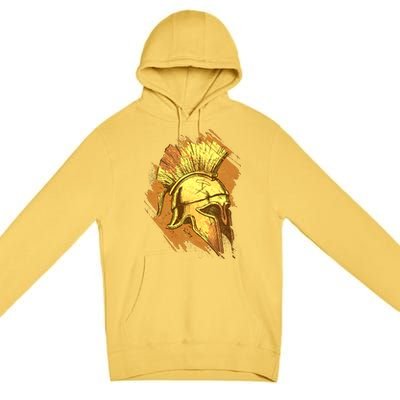 Grunge Painted Spartan Gladiator Warrior Helmet Premium Pullover Hoodie