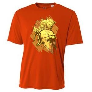 Grunge Painted Spartan Gladiator Warrior Helmet Cooling Performance Crew T-Shirt