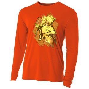 Grunge Painted Spartan Gladiator Warrior Helmet Cooling Performance Long Sleeve Crew