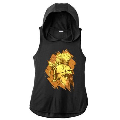 Grunge Painted Spartan Gladiator Warrior Helmet Ladies PosiCharge Tri-Blend Wicking Draft Hoodie Tank