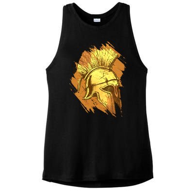 Grunge Painted Spartan Gladiator Warrior Helmet Ladies PosiCharge Tri-Blend Wicking Tank