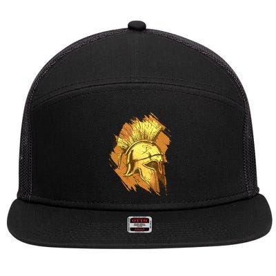 Grunge Painted Spartan Gladiator Warrior Helmet 7 Panel Mesh Trucker Snapback Hat