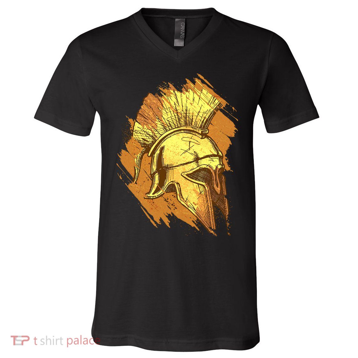 Grunge Painted Spartan Gladiator Warrior Helmet V-Neck T-Shirt