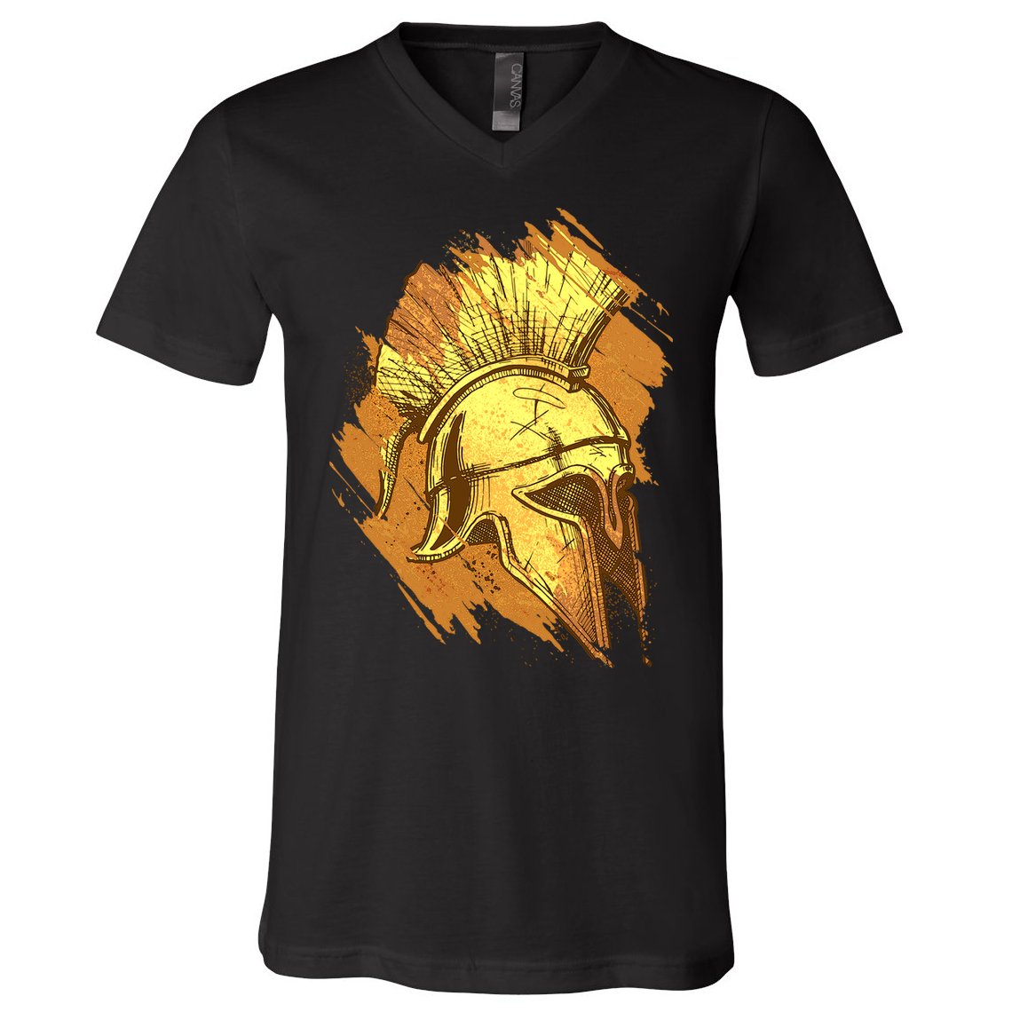 Grunge Painted Spartan Gladiator Warrior Helmet V-Neck T-Shirt
