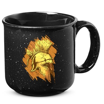 Grunge Painted Spartan Gladiator Warrior Helmet 15oz Campfire Ceramic Mug