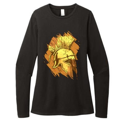 Grunge Painted Spartan Gladiator Warrior Helmet Womens CVC Long Sleeve Shirt