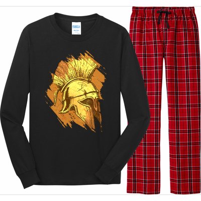 Grunge Painted Spartan Gladiator Warrior Helmet Long Sleeve Pajama Set