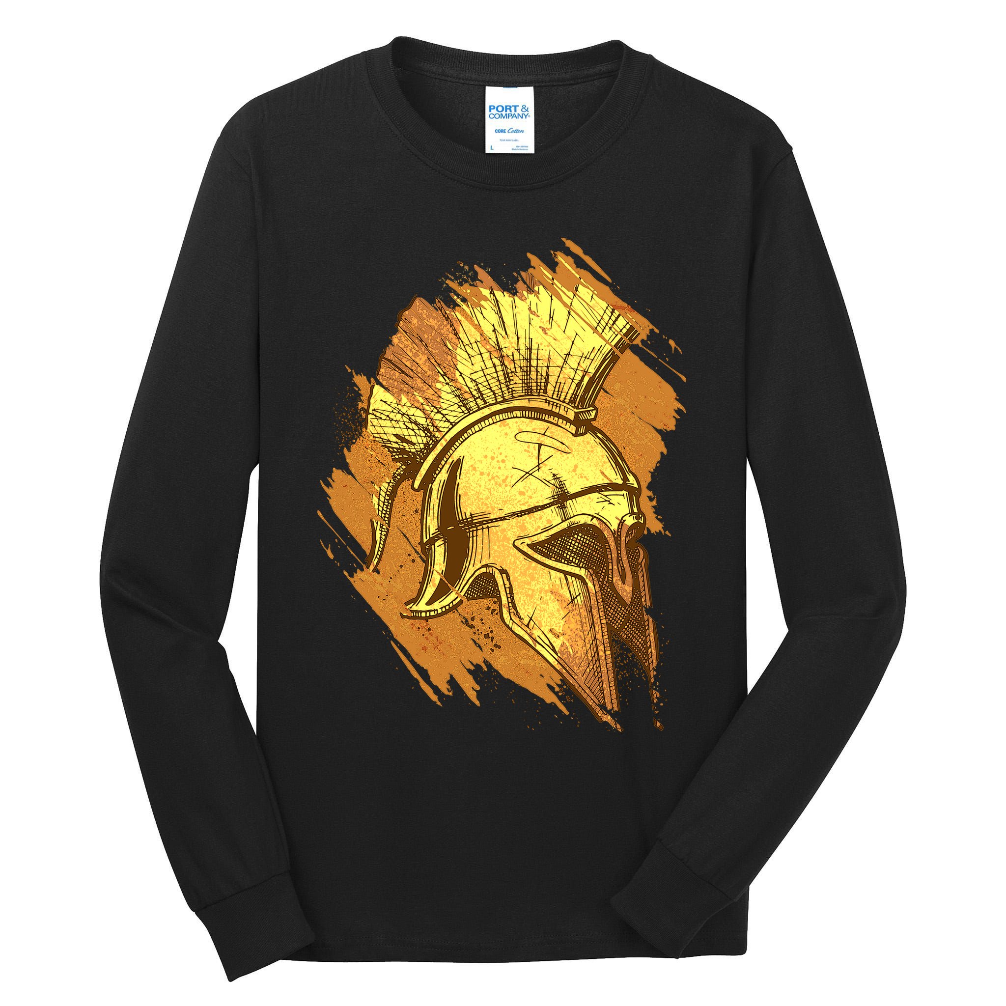 Grunge Painted Spartan Gladiator Warrior Helmet Tall Long Sleeve T-Shirt