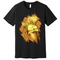 Grunge Painted Spartan Gladiator Warrior Helmet Premium T-Shirt