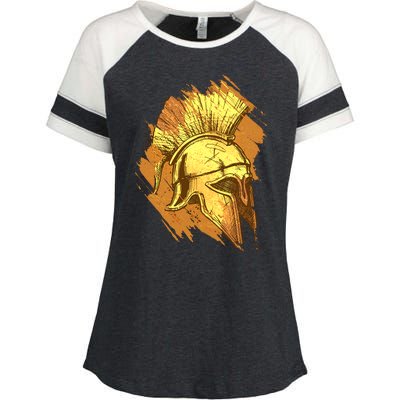 Grunge Painted Spartan Gladiator Warrior Helmet Enza Ladies Jersey Colorblock Tee