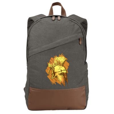 Grunge Painted Spartan Gladiator Warrior Helmet Cotton Canvas Backpack