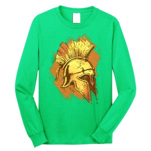 Grunge Painted Spartan Gladiator Warrior Helmet Long Sleeve Shirt