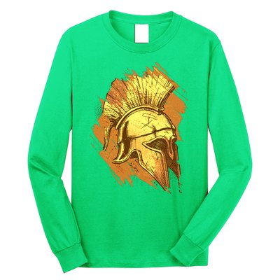 Grunge Painted Spartan Gladiator Warrior Helmet Long Sleeve Shirt