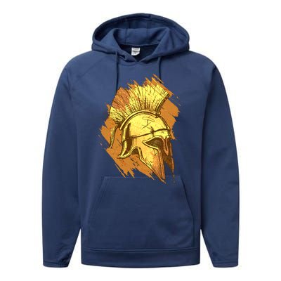 Grunge Painted Spartan Gladiator Warrior Helmet Performance Fleece Hoodie