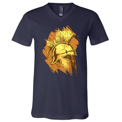 Grunge Painted Spartan Gladiator Warrior Helmet V-Neck T-Shirt