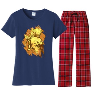 Grunge Painted Spartan Gladiator Warrior Helmet Women's Flannel Pajama Set