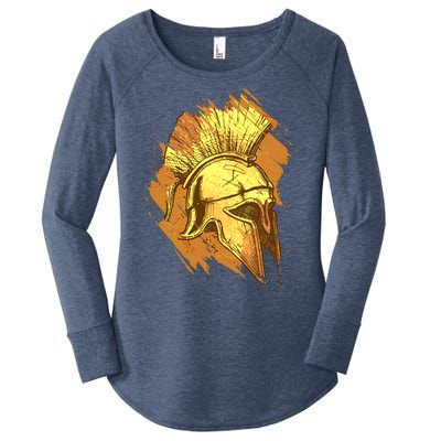 Grunge Painted Spartan Gladiator Warrior Helmet Women's Perfect Tri Tunic Long Sleeve Shirt