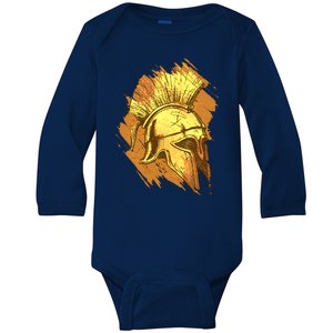 Grunge Painted Spartan Gladiator Warrior Helmet Baby Long Sleeve Bodysuit