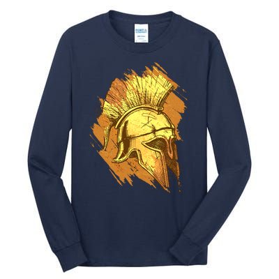 Grunge Painted Spartan Gladiator Warrior Helmet Tall Long Sleeve T-Shirt