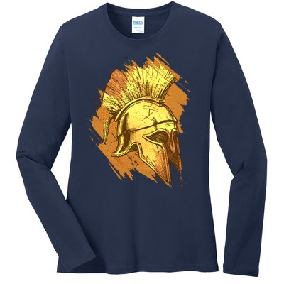 Grunge Painted Spartan Gladiator Warrior Helmet Ladies Long Sleeve Shirt