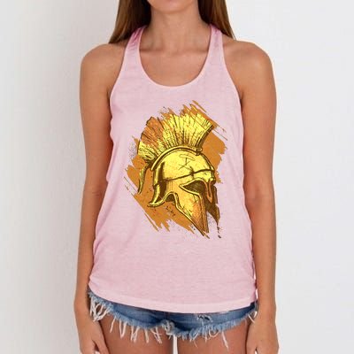 Grunge Painted Spartan Gladiator Warrior Helmet Women's Knotted Racerback Tank