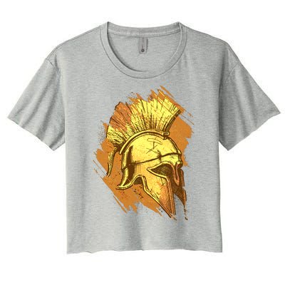 Grunge Painted Spartan Gladiator Warrior Helmet Women's Crop Top Tee