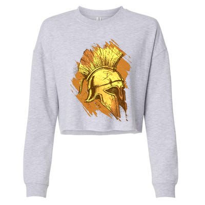 Grunge Painted Spartan Gladiator Warrior Helmet Cropped Pullover Crew