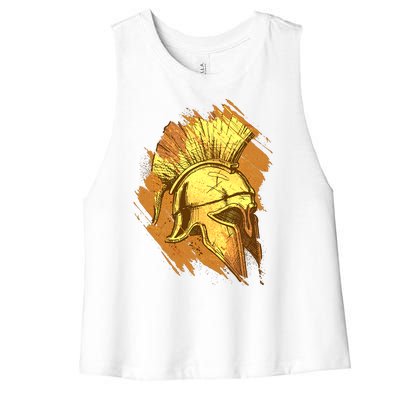 Grunge Painted Spartan Gladiator Warrior Helmet Women's Racerback Cropped Tank